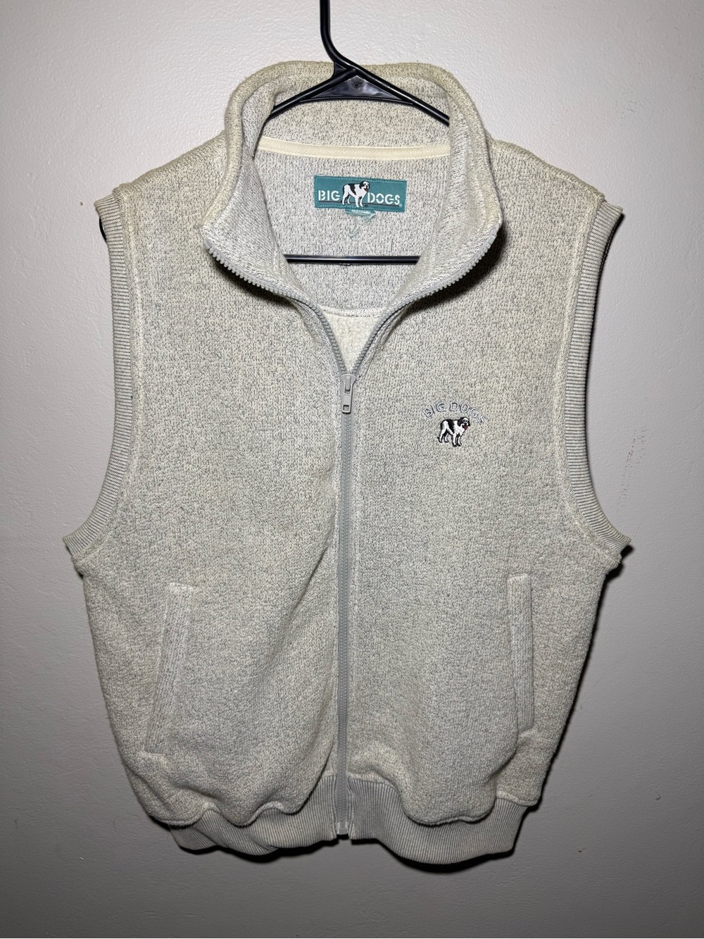 Big Dogs Cream Zip-Up Knit Vest with Stand Collar